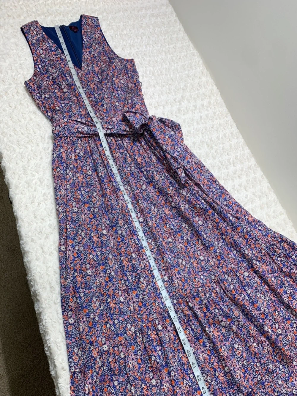 J. Crew Liberty Fabric Kayoko Deep Blue Floral Tie Waist Midi Dress Sz 4